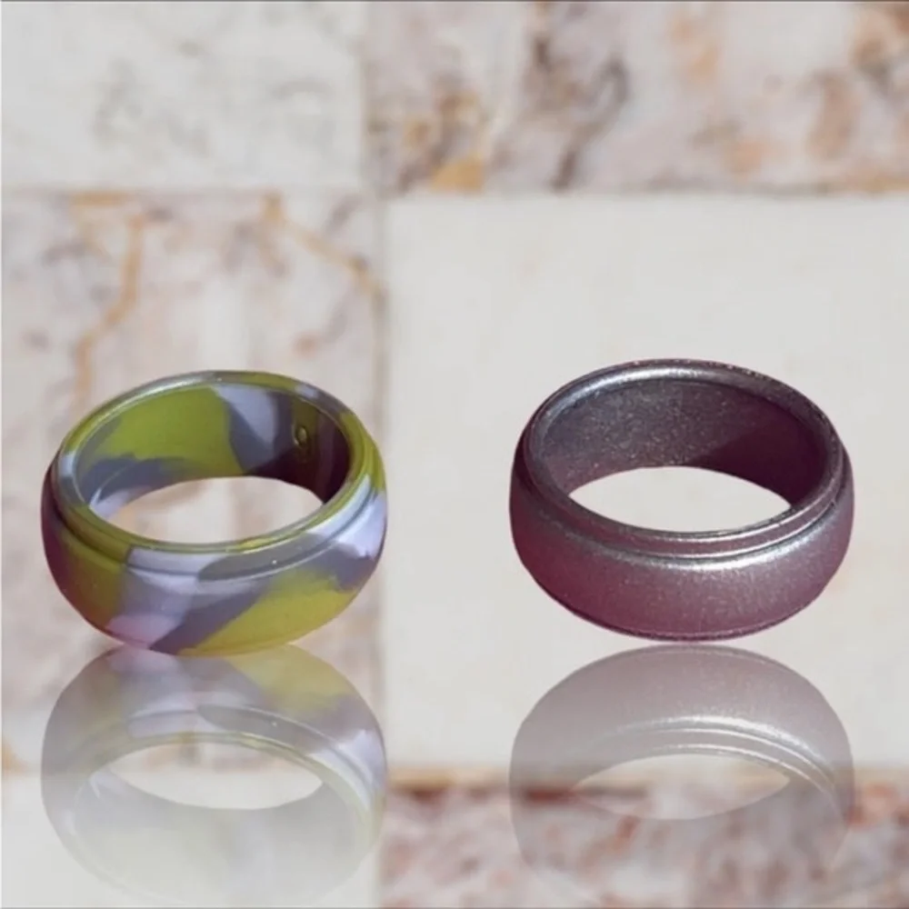 NEW Fine Fashion Unisex Any-Activity Silicon Ring 2-PACK Metallic Colors (9-12)